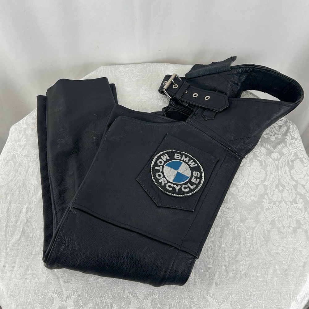 Vintage UNIK Black Leather Chaps with Custom BMW Logo